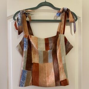 Elegant Patchwork Tie-Shoulder Blouse